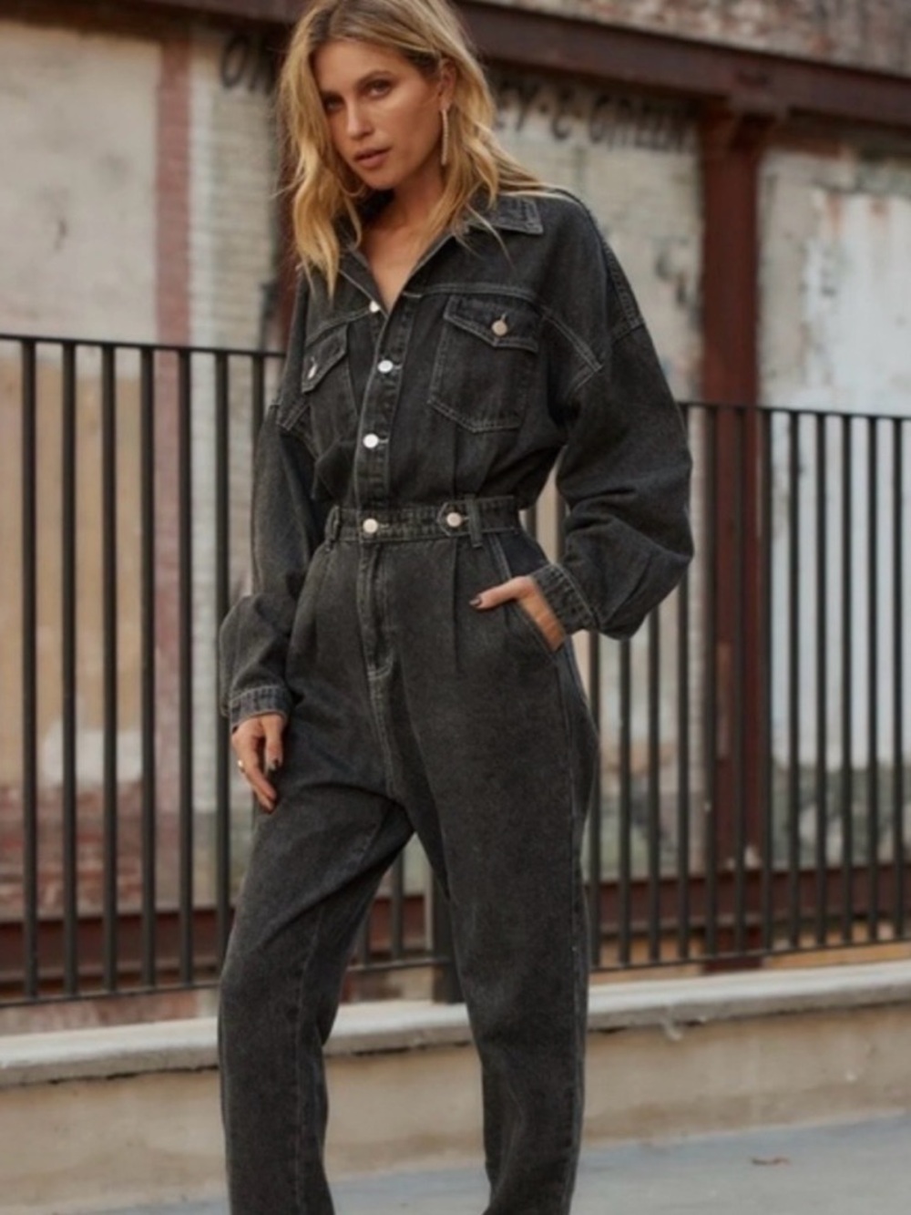 12th Tribe Hendrix Denim Jumpsuit in black washed Small NWT